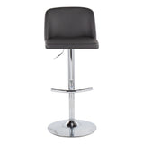 Toriano Contemporary Adjustable Bar Stool in Chrome with Rounded T Footrest and Grey Faux Leather by LumiSource - Set of 2