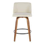 Toriano Mid-Century Modern Counter Stool in Walnut and Cream Fabric by LumiSource - Set of 2