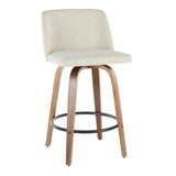 Toriano Mid-Century Modern Counter Stool in Walnut and Cream Fabric by LumiSource - Set of 2