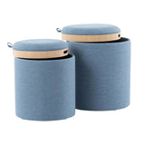 Tray Contemporary Nesting Ottoman Set in Blue Fabric and Natural Wood by LumiSource