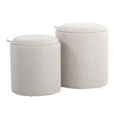 Tray Contemporary Nesting Ottoman Set in Cream Fabric and Natural Wood by LumiSource