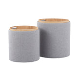 Tray Contemporary Nesting Ottoman Set in Grey Fabric and Natural Wood by LumiSource