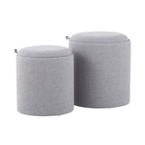 Tray Contemporary Nesting Ottoman Set in Grey Fabric and Natural Wood by LumiSource
