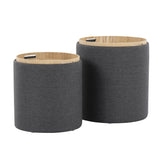 Tray Contemporary Nesting Ottoman Set in Charcoal Fabric and Natural Wood by LumiSource