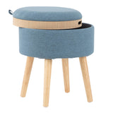 Tray Contemporary Stool in Natural Wood and Blue Fabric by LumiSource