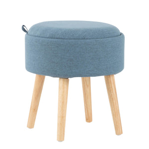 Tray Contemporary Stool in Natural Wood and Blue Fabric by LumiSource