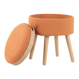 Tray Contemporary Stool in Natural Wood and Orange Fabric by LumiSource