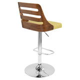 Trevi Mid-Century Modern Adjustable Barstool with Swivel in Walnut and Green by LumiSource