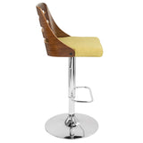Trevi Mid-Century Modern Adjustable Barstool with Swivel in Walnut and Green by LumiSource