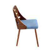 Trevi Mid-Century Modern Dining/Accent Chair in Walnut with Blue Fabric by LumiSource