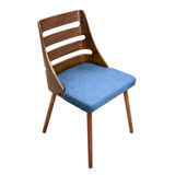 Trevi Mid-Century Modern Dining/Accent Chair in Walnut with Blue Fabric by LumiSource