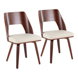 Triad Mid-Century Modern Chair in Walnut Bamboo and Cream Faux Leather by LumiSource - Set of 2
