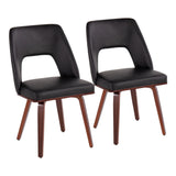Triad Mid-Century Modern Upholstered Chair in Walnut Bamboo and Black Faux Leather by LumiSource - Set of 2