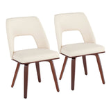 Triad Mid-Century Modern Upholstered Chair in Walnut Bamboo and Cream Faux Leather by LumiSource - Set of 2