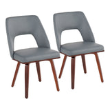 Triad Mid-Century Modern Upholstered Chair in Walnut Bamboo and Grey Faux Leather by LumiSource - Set of 2