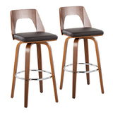 Trilogy Mid-Century Modern Barstool in Walnut and Brown Faux Leather by LumiSource - Set of 2