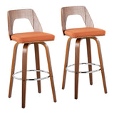 Trilogy Mid-Century Modern Barstool in Walnut and Orange Fabric by LumiSource - Set of 2