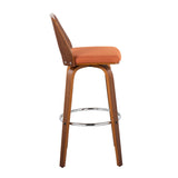 Trilogy Mid-Century Modern Barstool in Walnut and Orange Fabric by LumiSource - Set of 2
