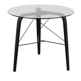 Trilogy Mid-Century Modern Round Dinette Table in Black Wood with Clear Glass Top by LumiSource