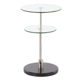 Trombone Glam Side Table in Black Marble, Nickel and Clear Glass by LumiSource