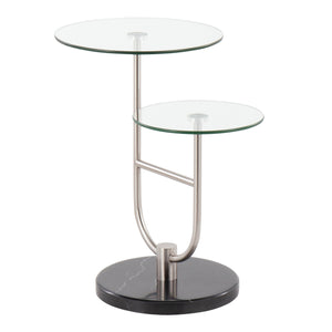Trombone Glam Side Table in Black Marble, Nickel and Clear Glass by LumiSource