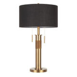 Trophy Industrial Table Lamp in Antique Brass with Black Linen Shade by LumiSource