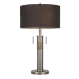 Trophy Industrial Table Lamp in Gun Metal with Black Linen Shade by LumiSource
