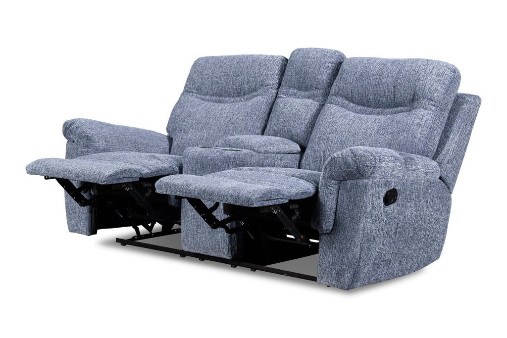 New Classic Furniture Sheffield Dual Recliner Console Loveseat Blue U2432-25-BLU