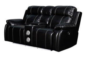 New Classic Furniture Fusion Console Loveseat with Speaker & Power Ftrst Ebony U3969-25P1-EBY