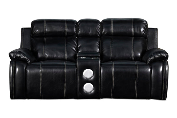 New Classic Furniture Fusion Console Loveseat with Speaker & Power Ftrst Ebony U3969-25P1-EBY