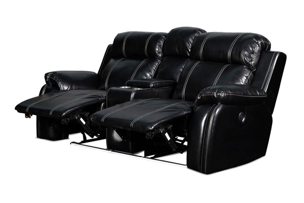 New Classic Furniture Fusion Console Loveseat with Speaker & Power Ftrst Ebony U3969-25P1-EBY