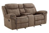 Harley Glider Console Loveseat with Dual Recliners Lt Bwn