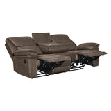 New Classic Furniture Linville Sofa with Dual Recliner & Drop Down Tray Brown U8023-30-BRN
