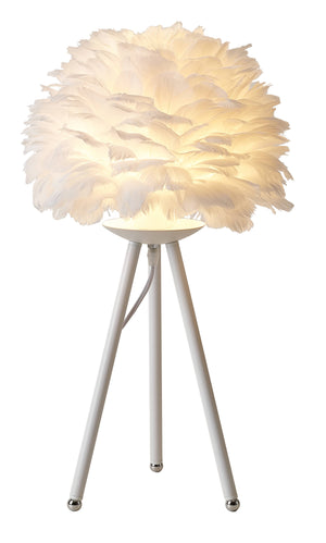 Bethel White Table Lamp in Iron & Feather