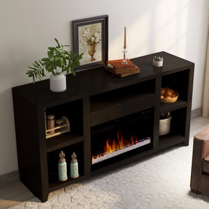 Legends Furniture Modern Black TV Stand with Electric Fireplace Included UL5201.MOC