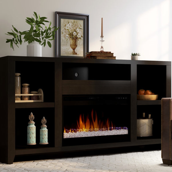 Legends Furniture Modern Black TV Stand with Electric Fireplace Included UL5201.MOC