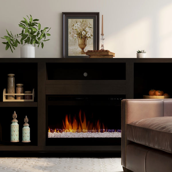 Legends Furniture Modern Black TV Stand with Electric Fireplace Included UL5201.MOC