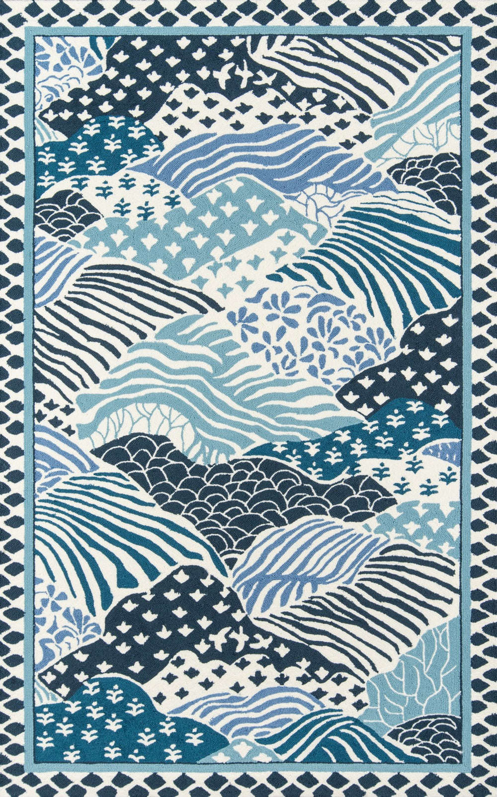 Momeni Madcap Cottage Under A Loggia UND-1 Hand Hooked Transitional Geometric Indoor/Outdoor Area Rug Blue 8' x 10' UNDERUND-1BLU80A0