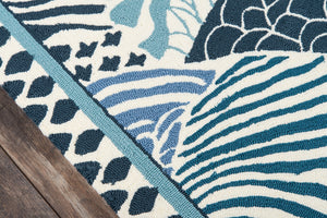 Momeni Madcap Cottage Under A Loggia UND-1 Hand Hooked Transitional Geometric Indoor/Outdoor Area Rug Blue 8' x 10' UNDERUND-1BLU80A0