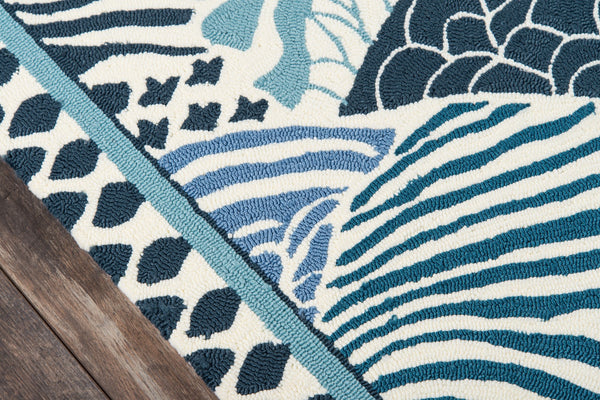 Momeni Madcap Cottage Under A Loggia UND-1 Hand Hooked Transitional Geometric Indoor/Outdoor Area Rug Blue 8' x 10' UNDERUND-1BLU80A0