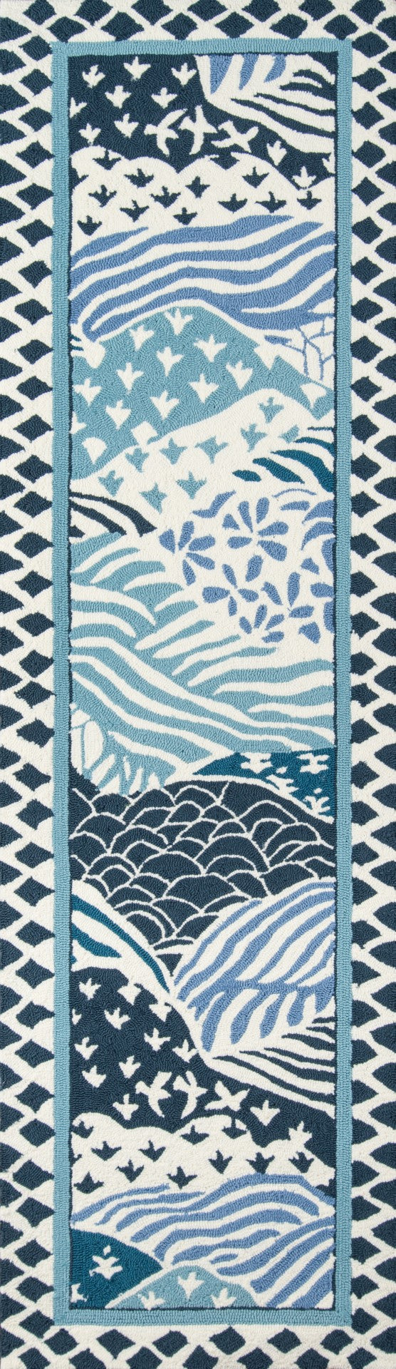 Momeni Madcap Cottage Under A Loggia UND-1 Hand Hooked Transitional Geometric Indoor/Outdoor Area Rug Blue 8' x 10' UNDERUND-1BLU80A0