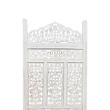 Benzara Aesthetically Carved 4 Panel Wooden Partition Screen/Room Divider, Distressed White UPT-148945 White Wood UPT-148945