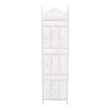 Benzara Aesthetically Carved 4 Panel Wooden Partition Screen/Room Divider, Distressed White UPT-148945 White Wood UPT-148945