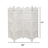 Benzara Aesthetically Carved 4 Panel Wooden Partition Screen/Room Divider, Distressed White UPT-148945 White Wood UPT-148945