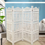 Benzara Aesthetically Carved 4 Panel Wooden Partition Screen/Room Divider, Distressed White UPT-148945 White Wood UPT-148945