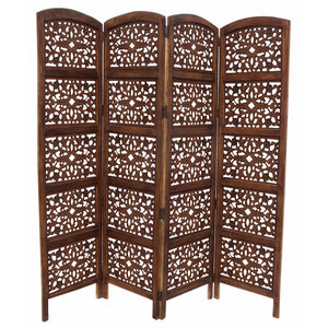 Benzara The Urban Port Handmade Foldable 4-Panel Wooden Partition Screen Room Divider, Brown UPT-148948 Dark Brown Mango Wood and MDF UPT-148948