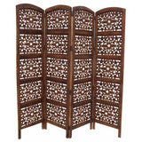 The Urban Port Handmade Foldable 4-Panel Wooden Partition Screen Room Divider, Brown