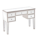 Benzara 5 Drawer Wooden Console Table with Mirror Inserts, Silver and Gray UPT-157133 Silver, Gray Solid Wood, Glass, MDF UPT-157133