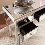 Benzara 5 Drawer Wooden Console Table with Mirror Inserts, Silver and Gray UPT-157133 Silver, Gray Solid Wood, Glass, MDF UPT-157133