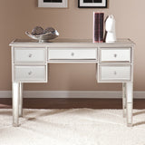 Benzara 5 Drawer Wooden Console Table with Mirror Inserts, Silver and Gray UPT-157133 Silver, Gray Solid Wood, Glass, MDF UPT-157133